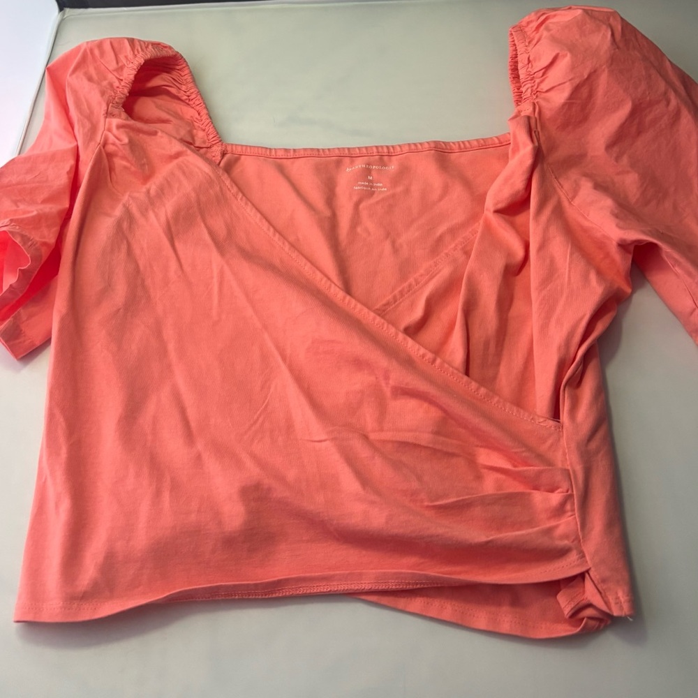 Anthropologie Coral Wrap Crop Top